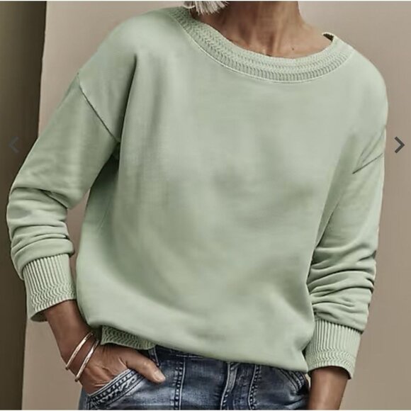 J.Jill Garment Dyed Trimmed Sweater Pullover Pear Green Sz Medium Cotton Coastal - Picture 1 of 12